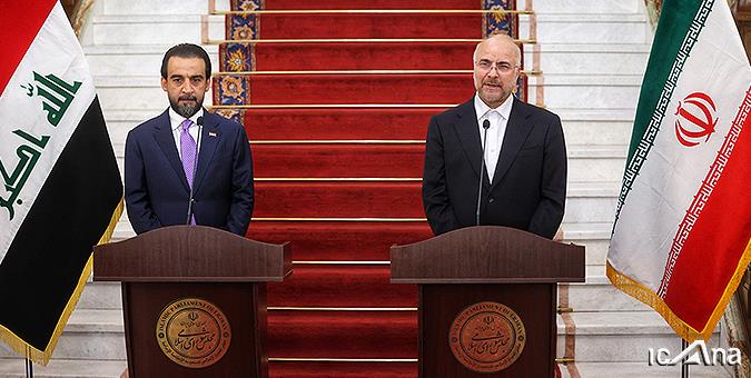 قالیباف در نشست خبری با رئیس مجلس عراق: راه‌های زمینی در ایام اربعین حسینی بازگشایی شوند