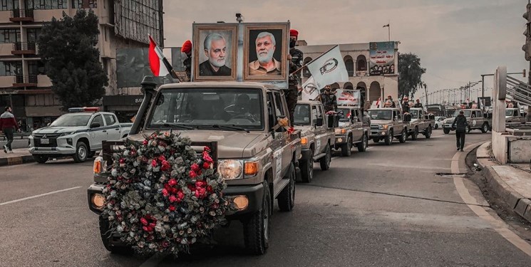 راهپیمایی خودرویی در بغداد برای یادبود شهیدان سلیمانی و المهندس