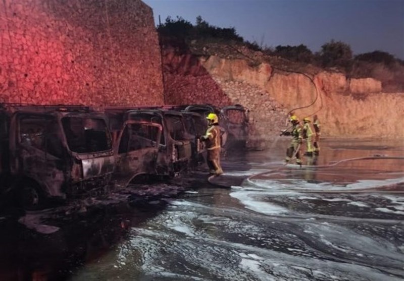 آتش‌سوزی ۶ کامیون حامل سوخت در اراضی اشغالی