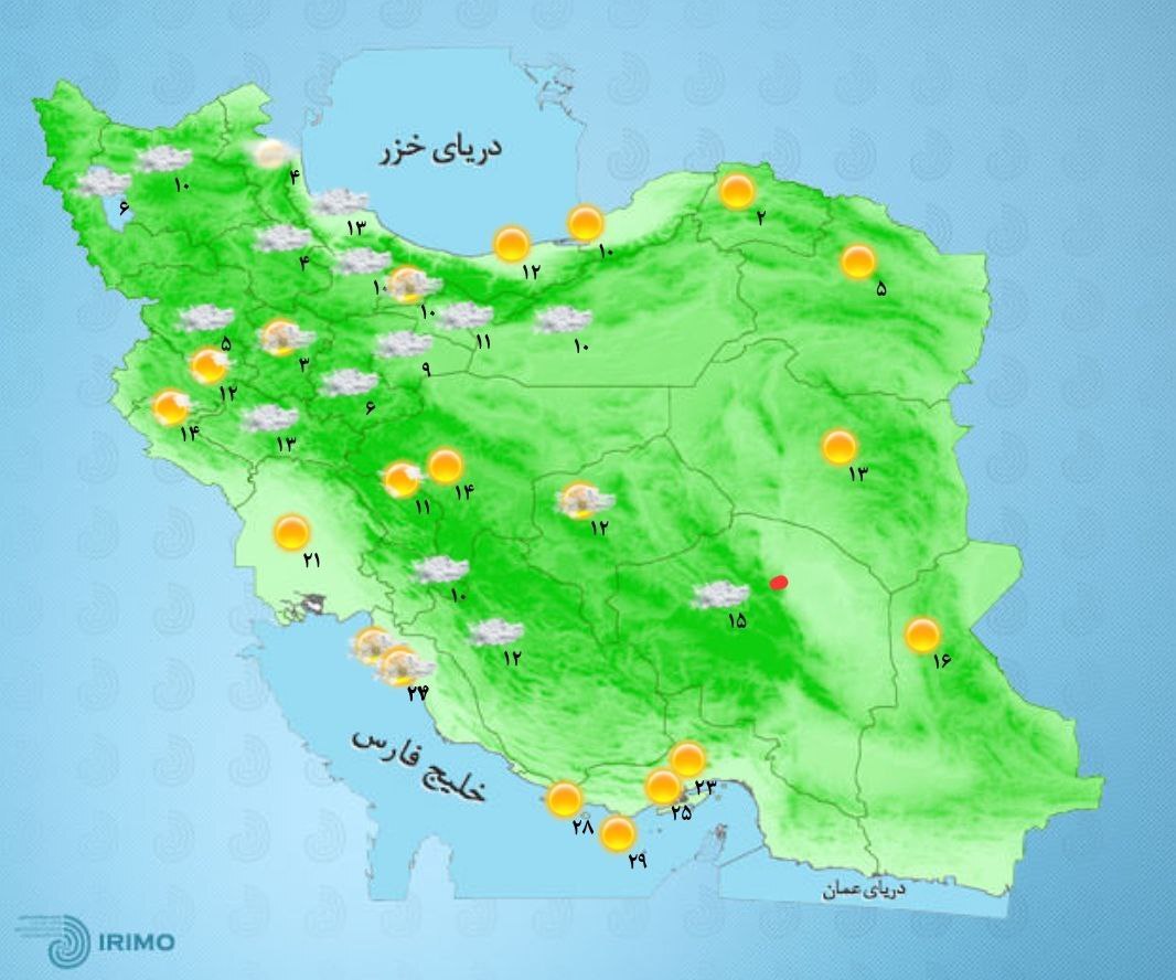 آخرین وضعیت آب و هوایی شهرهای‌های کشور؛ رگبار پراکنده در ۲۰ استان